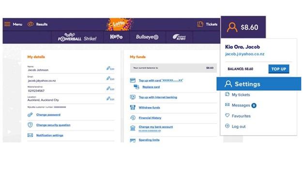 My Lotto NZ settings