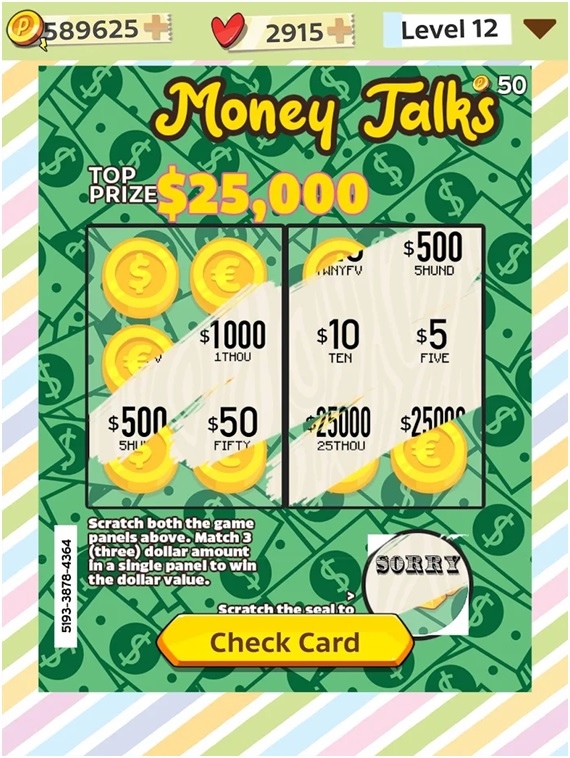 Money talks Scratch card